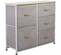 BAKAJI Commode de Chevet, 5 tiroirs, étagères, Meuble Maison, Durable, Tissu Polyvalent, Multicolore, Robuste, Armoire Meuble, Peu encombrante, Dimensions 71,5 x 80 x 29 cm (Gris Clair)