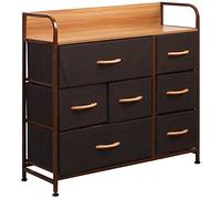 BAKAJI Commode en Tissu avec 7 tiroirs Structure en métal et Plateau supérieur en MDF, Meuble Polyvalent et spacieux, idéal pour entrée, Chambre à Coucher, Salon, 78,5 x 80 x 29 cm (Marron)