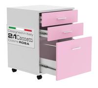 BAKAJI Commode Meuble de bureau pour imprimante en bois MDF avec 3 tiroirs et 4 roues pivotantes design moderne, décoration maison, bureau, dimensions 46,5 x 45 x 64 cm (rose)