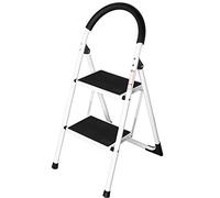 Bakaji échelle escabeau pliable gain de place avec marches antidérapant et barre d'appui de sécurité Tabouret escabeau structure en acier et revêtement en caoutchouc Charge maximale 150 kg