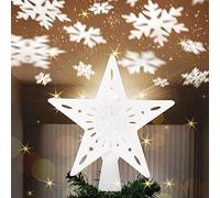 Bakaji Embout en Forme d'étoile Lumineux avec Jeu de lumières Flocon de Neige à réflexe au Plafond, Hauteur 26 cm, décoration Pointe Arbre de Noël, décorations de Noël avec Paillettes (Blanc)