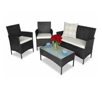 BAKAJI Ensemble Salon Complet de canapé 2 fauteuils et Table en Verre et rotin Structure en Acier galvanisé avec Coussins Amovibles décoration Jardin Terrazzo Design Moderne Couleur Noir