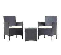BAKAJI Ensemble Salon en rotin avec Table Basse en Verre trempé, 2 fauteuils et Coussins Confortables Beige, mobilier de terrasse, Jardin, extérieur, résistant aux intempéries Rayons UV (Gris foncé)