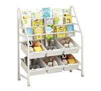 BAKAJI Étagère de bibliothèque en métal à 3 étagères et 6 Compartiments avec 4 roulettes pivotantes à 360 °, étagère de Rangement, idéale pour Chambre, Chambre, Salon, école,