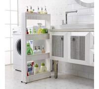 BAKAJI Étagère de Rangement Fine à 4 Niveaux, Meuble de Cuisine, Meuble de Rangement à roulettes, Chariot de Stockage, Étagère de Cuisine roulante, Salle de Bain, Hauteur 102,5 cm Blanc