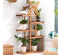 BAKAJI Étagère porte-pots de fleurs avec étagères, structure en bois de bambou, bibliothèque, étagère polyvalente, design moderne, couleur naturelle, décoration de la maison (design 2)