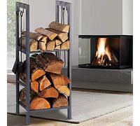 Bakaji - Étagère verticale en métal pour bois, 2 étagères, pour intérieur, extérieur, bois, pour cheminée, cheminée, poêle design moderne (100 x 40 x 30 cm)