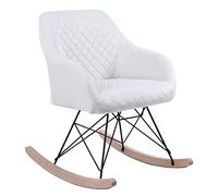 BAKAJI Fauteuil à Bascule Relax CASA Revêtement en Tissu, Structure Bois rembourré, Pieds en métal, Base balançante Bois, Dimensions 75 x 58 x 80 cm, Design traîneau scandinave (crème)