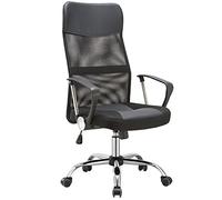 Bakaji Fauteuil de Bureau en Cuir synthétique et Tissu Filet Rotation à 360 degrés, Noir, métal, Unique