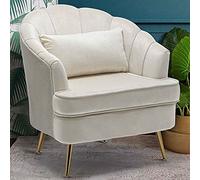BAKAJI Fauteuil Relax avec revêtement en Tissu, Structure Bois et Pieds en métal, Couleur Or, rembourré, Design Moderne, décoration matelassée, Grand Dossier, Dimensions 80 x 78 x 82 cm (Beige)