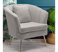 BAKAJI Fauteuil Relax avec revêtement en Tissu, Structure Bois et Pieds en métal, Couleur Or, rembourré, Design Moderne, décoration matelassée, Grand Dossier, Dimensions 80 x 70 x 80 cm (Gris)