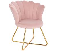 BAKAJI Fauteuil Relax avec revêtement en Velours et Pieds en métal, Couleur Or chromé, Fauteuil rembourré à Haute densité, Assise Ergonomique, Design Vintage rétro, 69 x 64 x 80 cm (Rose)
