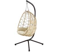 Bakaji Fauteuil Suspendu de Jardin, Chaise balançoire hamac d'extérieur Structure en métal nid en rotin et Corde + Coussin rembourré et appuie-tête Design Moderne 198 x 110 x 95 cm (Beige)