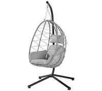 Bakaji Fauteuil Suspendu de Jardin, Chaise balançoire pendante d'extérieur, Structure en métal, nid en rotin et Corde + Coussin de siège rembourré et appuie-tête 198 x 110 x 95 cm (Gris)