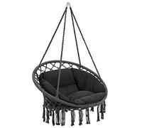 BAKAJI Fauteuil Suspendu d'extérieur Jardin en Corde de Coton Chaise Balancelle hamac Terre Camping avec Structure Circulaire en Acier Assise rembourrée, Coussin Design Moderne (Gris)