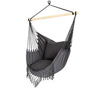 Bakaji Fauteuil suspendu d'extérieur jardin en tissu chaise balancelle hamac terrasse avec support en bois + 2 coussins Design moderne Charge 120 kg 120 x 90 x 60 cm (grise)