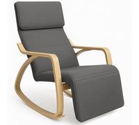 BAKAJI Gris Chaise à Bascule Fauteuil Relax Coton Dossier et Repose-Pieds Réglable, Bois, Standard