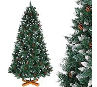 Bakaji King Premium Sapin de Noël touffu, pin Artificiel enneigé avec Pommes de pin, Blanc Naturel, Pointes recouvertes de Neige, matériau PVC,Base en Croix, Hauteur 180 cm, 800 Branches