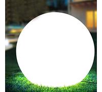 BAKAJI Lampe de jardin design sphérique, diamètre 20 cm, éclairage extérieur au sol ou sur table, culot E27, ampoule max. 25 W, couleur blanche avec piquets de fixation au sol