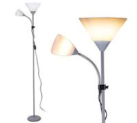 BAKAJI - Lampe de sol moderne en métal avec double abat-jour, bras flexible, lumière orientable, hauteur 180 cm (abat-jour conique)