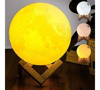 Bakaji Lampe de table en forme de lune, lumière LED jusqu'à 3 couleurs au choix et réglage de la luminosité, intensité variable, allumage Touch Moon Lamp Batterie Lithium Recharge USB (15 cm)