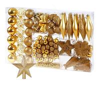 BAKAJI Lot de 102 Boules de Noël pour Sapin de Noël, étoiles, Pommes de pin, dorées, Taille Standard