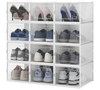 BAKAJI Lot de 12 boîtes à chaussures empilables en plastique avec Copechi, assemblage facile, porte-chaussures de gain de place transparentes, boîtes de rangement (lot de 12 pièces, 35 x 25 x 19 cm)