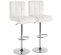 BAKAJI Lot de 2 tabourets de bar de cuisine, assise et dossier en similicuir, base en métal chromé avec repose-pieds, hauteur réglable, design moderne (blanc)
