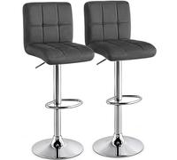 BAKAJI Lot de 2 tabourets Haut de Bar, Cuisine, Assise et Dossier en Simili Cuir, Tabouret Base en métal chromé avec Repose-Pieds, Hauteur réglable, Design Moderne (Gris foncé)
