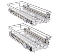 BAKAJI Lot de 2 tiroirs télescopiques à tiroirs télescopiques, meubles de cuisine, panier, étagère amovible, avec rail en acier inoxydable (30 cm, lot de 2 pièces)
