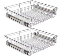 BAKAJI Lot de 2 tiroirs télescopiques à tiroirs télescopiques, meubles de cuisine, panier, étagère amovible, avec rail en acier inoxydable (60 cm, lot de 2 pièces)