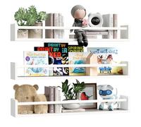 BAKAJI Lot de 3 étagères murales en Bois, étagères murales polyvalentes et Barre de Protection Objets, étagère pour Chambre à Coucher, Salon, Cuisine, Salle de Bains, bibliothèque Peu encombrante 3 x