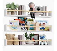 BAKAJI Lot de 3 étagères murales en Bois, étagères murales polyvalentes et Barres de Protection, étagères pour Chambre à Coucher, Salon, Cuisine, bibliothèque Peu encombrante, 3 x 60 cm (Blanc et