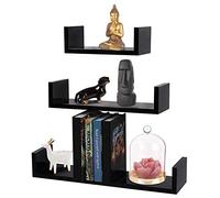 BAKAJI Lot de 3 étagères murales Modernes Design avec Bords latéraux, étagère 1 étagère en Bois MDF différentes Dimensions (Noir)