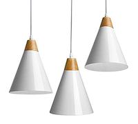 BAKAJI Lot de 3 lampes à suspension de plafond en métal et bois, design moderne industriel, douille blanche E27 ampoule max 25 W éclairage décoration maison avec kit de montage