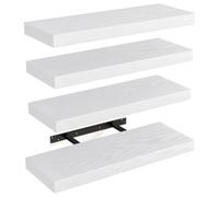 BAKAJI Lot de 4 étagères murales en Bois Massif, étagères murales Multi-usages avec Supports rétractables en métal, étagères pour Chambre à Coucher, Salon, Cuisine, Salle de Bain, 40 x 14 x 3 cm