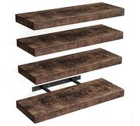 BAKAJI Lot de 4 étagères murales en Bois Massif, étagères murales Multi-usages avec Supports rétractables en métal, étagères pour Chambre à Coucher, Salon, Cuisine, Salle de Bain, 40 x 14 x 3 cm