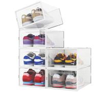 BAKAJI Lot de 6 boîtes à chaussures empilables avec couvercles, assemblage facile, porte-chaussures peu encombrants, boîtes de rangement de rangement, baskets (lot de 6 pièces, 33,5 x 23 x 14,5 cm)