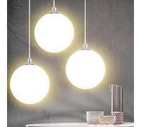 BAKAJI Lustre lampe suspension douille sphérique en verre mat support en métal chromé design moderne culot E27 ampoule max 40 W éclairage décoration maison (25 cm)