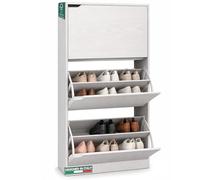 BAKAJI Meuble à chaussures en bois MDF avec 3 portes porte-chaussures à rabat, poignées escamotables, double profondeur, dimensions compactes, fin 63 x 24 x 115 cm, entrée maison (blanc frêt)