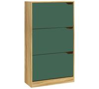 BAKAJI Meuble à chaussures en bois MDF avec 3 portes porte-chaussures à rabat, poignées rétractables, double profondeur, dimensions compactes, slim 63 x 24 x 115 cm, gain de place, entrée maison (vert