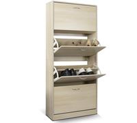 BAKAJI Meuble à Chaussures en Bois MDF avec 4 Portes Porte-Chaussures à Rabat, poignées en métal, Double Profondeur, Dimensions compactes, Slim 63 x 24 x 150 cm, Gain de Place, entrée Maison (Orme)