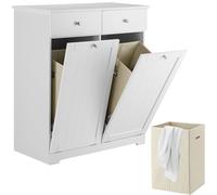 BAKAJI Meuble à Linge de Salle de Bain Blanc 2 Portes rabattables avec Panier à Linge, Meuble à Linge en Bois avec 2 tiroirs, capacité 15 kg avec 2 paniers à Linge, 78 x 38 x 90 cm