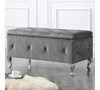 BAKAJI Meuble de Rangement pour Repose-Pieds pour Chambre à Coucher, Banc en Bois, revêtement Velours, décoration matelassée avec Cristaux Pieds en métal, Design Moderne (Gris)