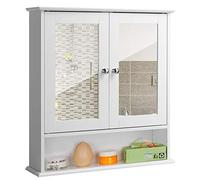 Bakaji Meuble Miroir Salle de Bain Meuble Mural 3 Etagères Bois MDF Double Porte Miroir avec Ouverture Centrale Dimension 56 x 13 x 58 cm (Miroir Blanc)