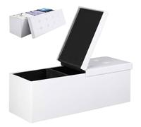 BAKAJI Meuble Pouf pour Chambre à Coucher, Banc Pliable, Structure Pliable, revêtement en Cuir synthétique, Assise Amovible, rembourré, Dimensions 115 x 38 x 40 (Blanc)