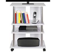 BAKAJI Meuble TV en Bois MDF avec 3 étagères, Porte Console de Jeux DVD et 4 Roues, Meuble Panier pour télévision, Design Moderne, Dimensions 60 x 45 x 80,5 cm, Bras Support Bras (Blanc)