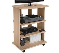 BAKAJI Meuble TV en Bois MDF avec 3 étagères, Porte Console de Jeux DVD et 4 Roues, Meuble Panier pour télévision, Design Moderne, Dimensions 60 x 45 x 80,5 cm (chêne)