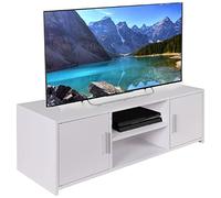 BAKAJI Meuble TV en Bois MDF Buffet avec Base de télévision 2 Compartiments Ouverts pour Console de Jeux DVD et 2 Portes, Dimensions 110 x 35 x 36 cm, Couleur Blanche, Design Moderne