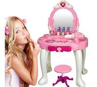 BAKAJI Miroir Make-Up Jouet pour Enfants avec tabourets, lumières sonores fonctionnant à Piles et Accessoires de Jeu Dimensions 45 x 32 x 72 cm